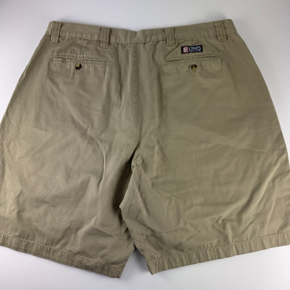 CHAPS Sz 40 Shorts Beige Tan Flat Front Cotton - Picture 3 of 4